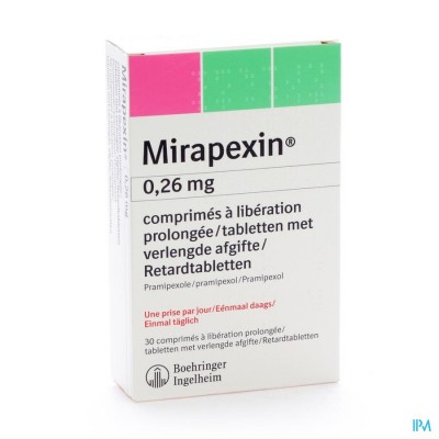 Mirapexin Pr 0,26mg Comp Verlengde Afgifte 30